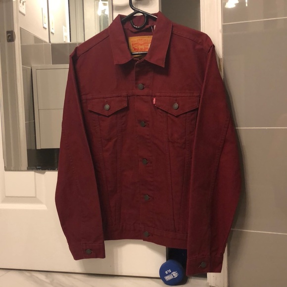 dark red jean jacket